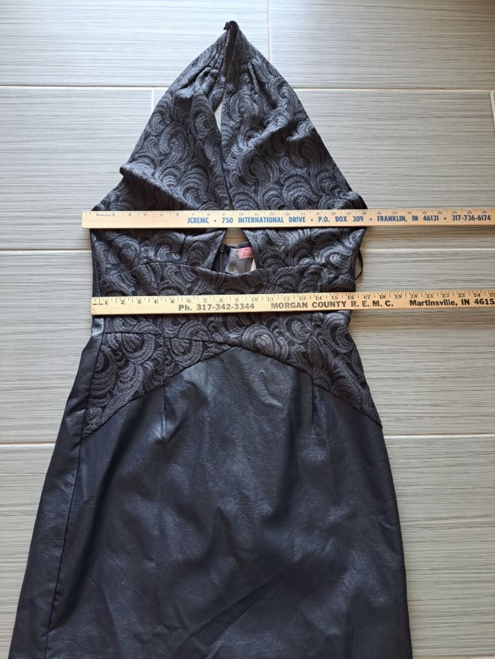 NEW Eva Franco Anthropologie 12 Faux Leather Lace Twofer Dress Navy Blue Halter - Picture 6 of 10